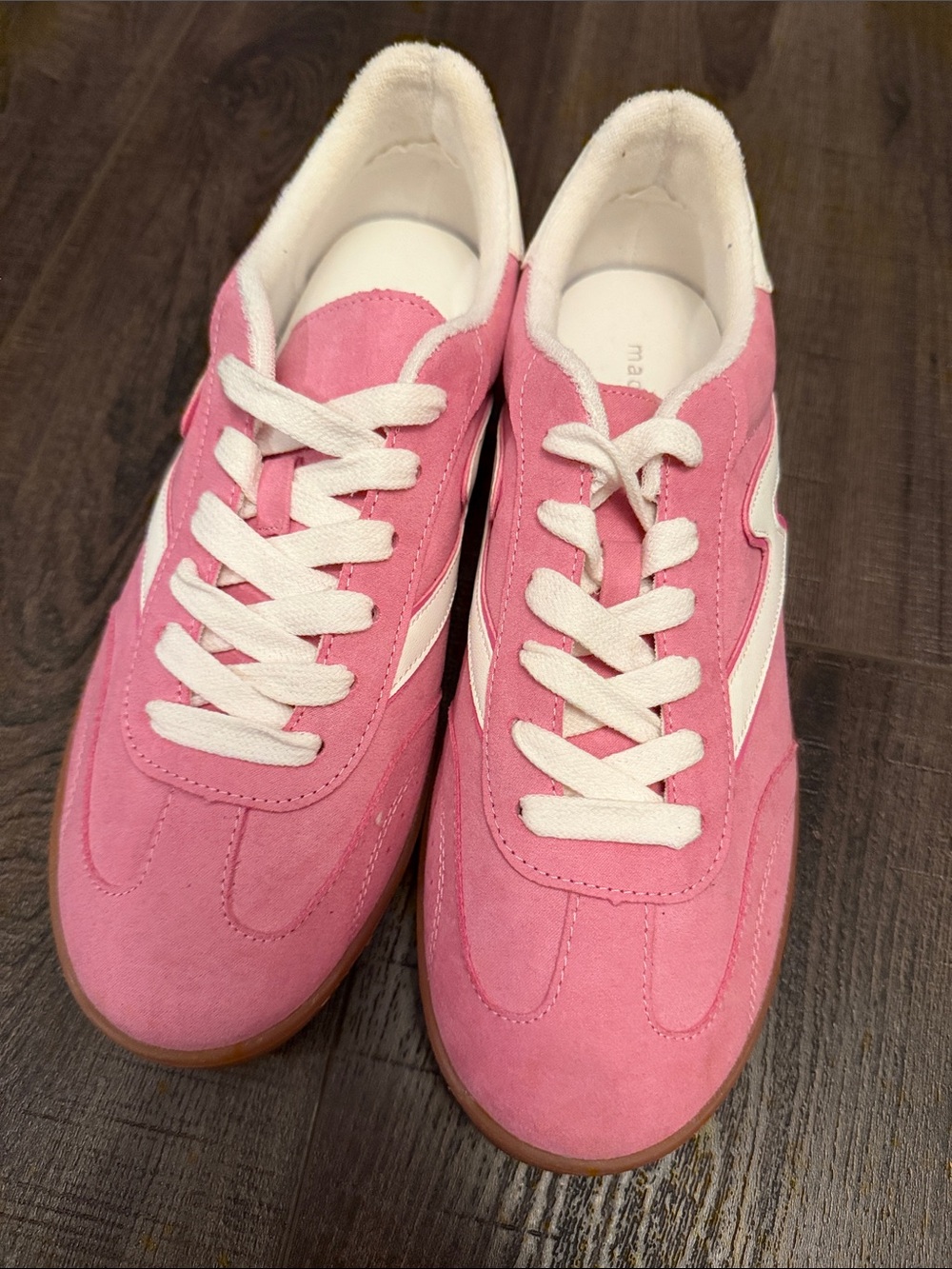 Madden Girl Light Pink Suede Sneakers with White Stripe